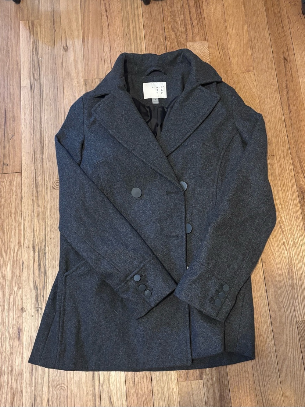 Wool-Blend Double-Breasted Women's Pea Coat - Dark Charcoal